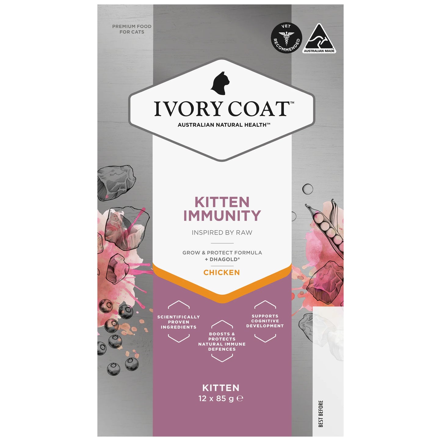 Ivory Coat – Kitten – Wet Food Trays – Inspired By Raw – Kitten Immunity 12x85g