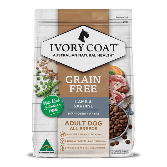 Ivory Coat – Adult Dog – GRAIN FREE – Lamb & Sardine
