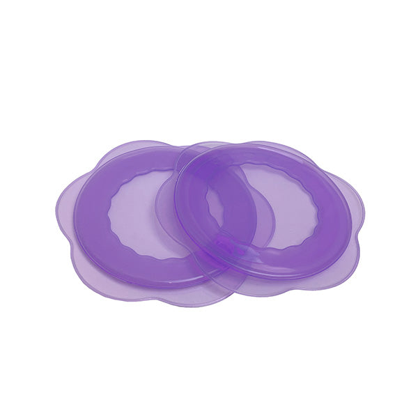 Two pet food covers in purple