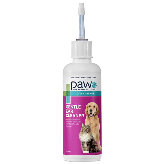 PAW gentle ear cleaner bottle on a white background