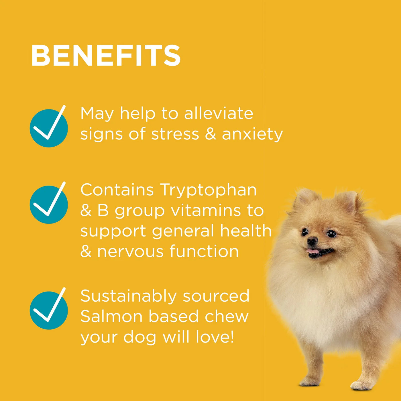 Complete Calm with benefits listed on a yellow background