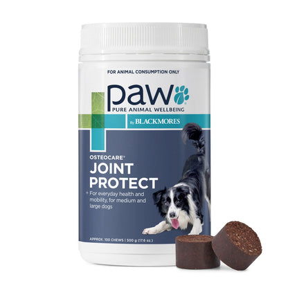 Tasty fish and chickpea chews with glucosamine and chondroitin support joint health and mobility in active and older dogs. Ideal for breeds prone to arthritis and post-surgery recovery.