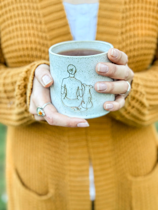Ceramic Mug Girl Sitting with Small Dog