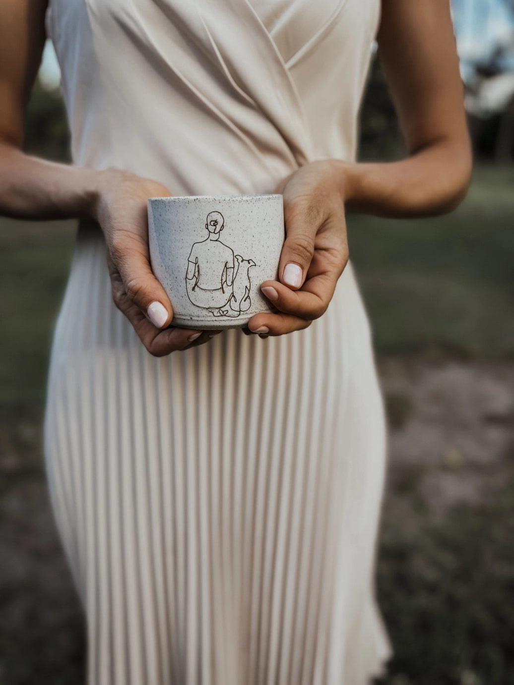 Ceramic Mug Girl Sitting with Small Dog