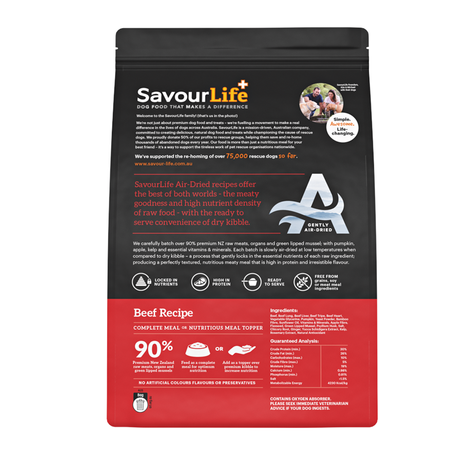 SavourLife Air Dry Dog Food, Grain-Free Dog Food, High-Protein Dog Food, Allergy-Friendly Dog Food, Sensitive Stomach Dog Food, Beef Recipe